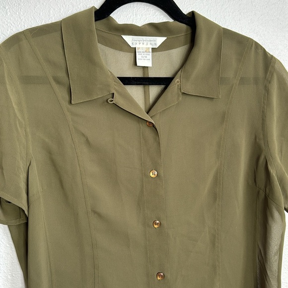 Olive green sheer button down shirt, size 13/14 - Picture 4 of 6